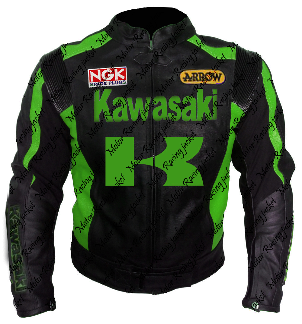Men Kawasaki Z1000SX Black Green Motorbike Motorcycle Leather Jacket - Jackets