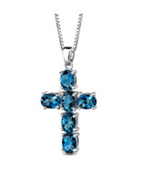 925 Cross Silver 14k White Gold Blue Topaz Cross Pendant Chain With Necklace 18" - $49.98