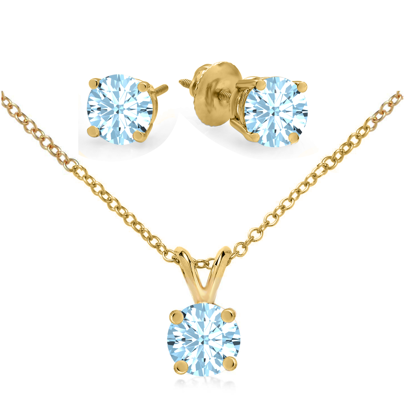18K GOLD PLATED STERLING SILVER 3 CT AQUAMARINE SOLITAIRE NECKLACE