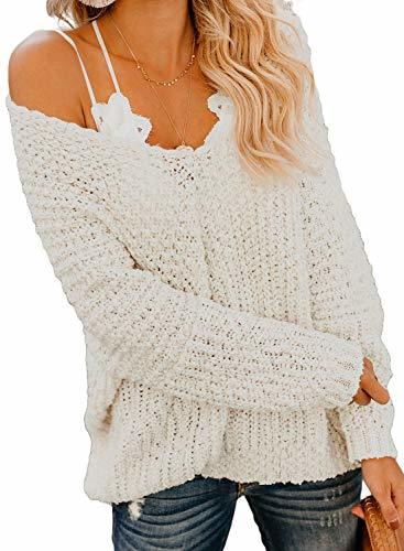 Dearlove Womens Off The Shoulder Oversized V Neck Loose Cable Knit ...