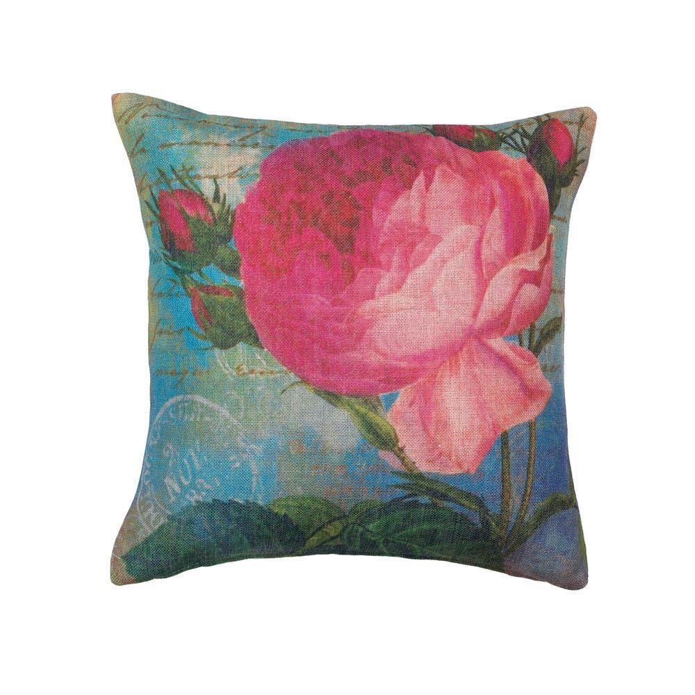 Pink Rose Print Pillow- Decorative Bed Pillows