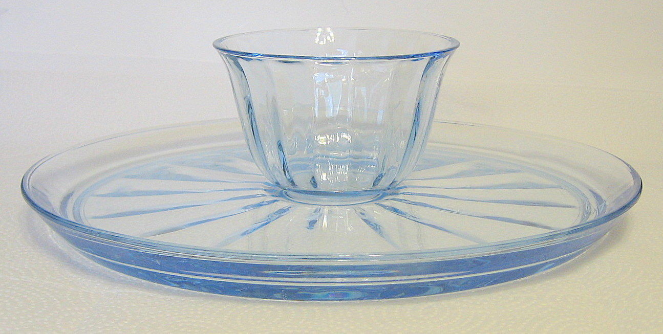 Large Blue Glass Serving Platter and Dip Bowl Platters