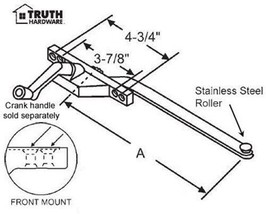 Casement Window Operator L-Hand Front Mount Stainless Steel Roller 9" Long Arm - $35.95