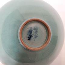 Asian Celadon Bowl, vintage Korean Japanese inlaid ceramics, signed by artist image 6