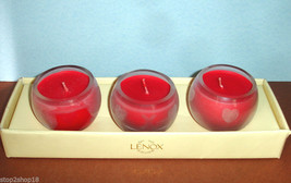 Lenox Round Etched Heart Votive 3 PC. Set Red Candles Sweet Nothings New - $18.71