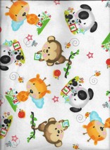 New Baby Animal Number Blocks and Stars on White Flannel Fabric by the H... - $3.96
