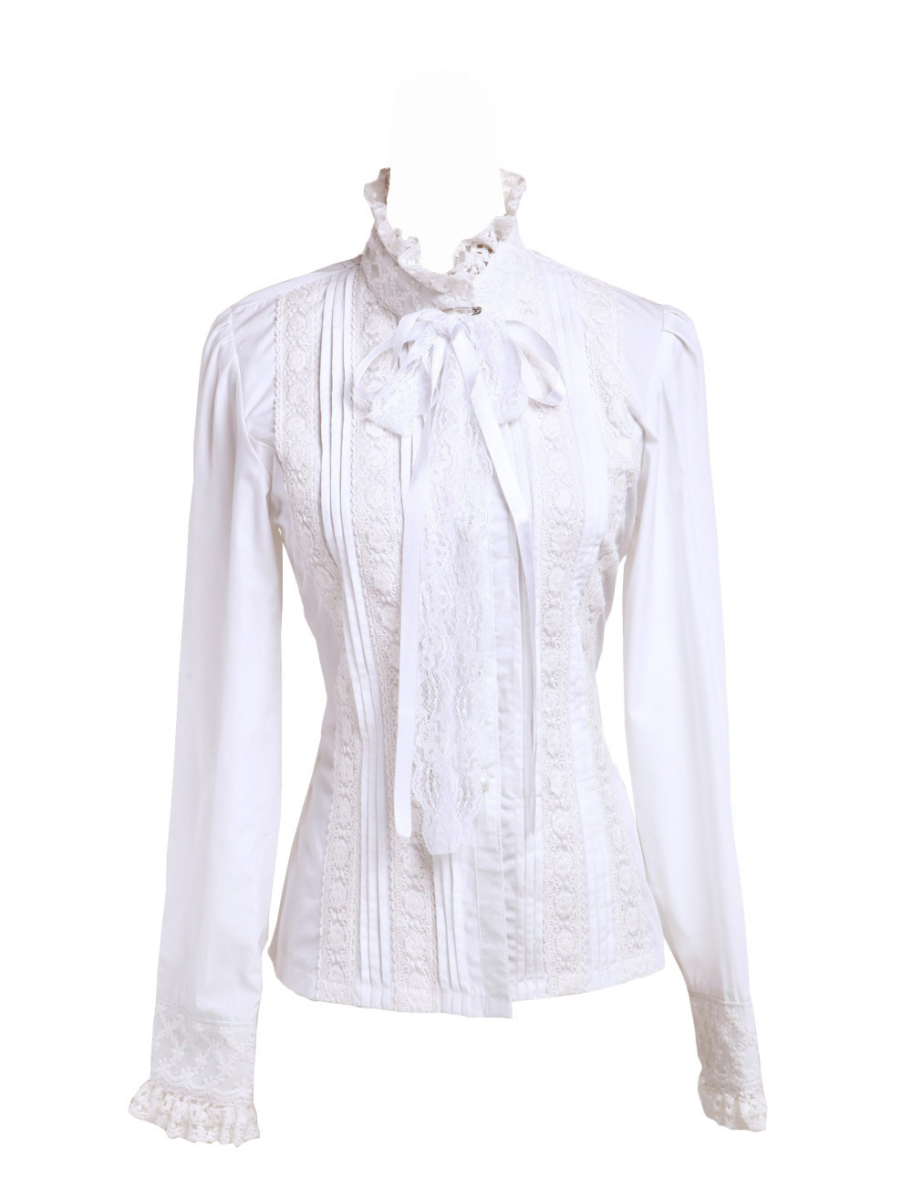 White Stand-up Collar Lace Ruffle Cravat Retro Victorian Lolita Shirt ...