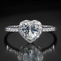 2.25Ct Heart Shape Simulated Diamond Halo Engagement Ring 14k White Gold Size 5 - $256.22