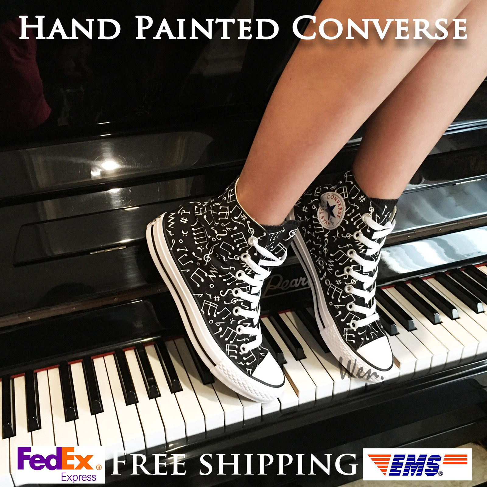 Minim Musical Note Converse Custom Hand Painted Sneakers Canvas Shoes Man Woman