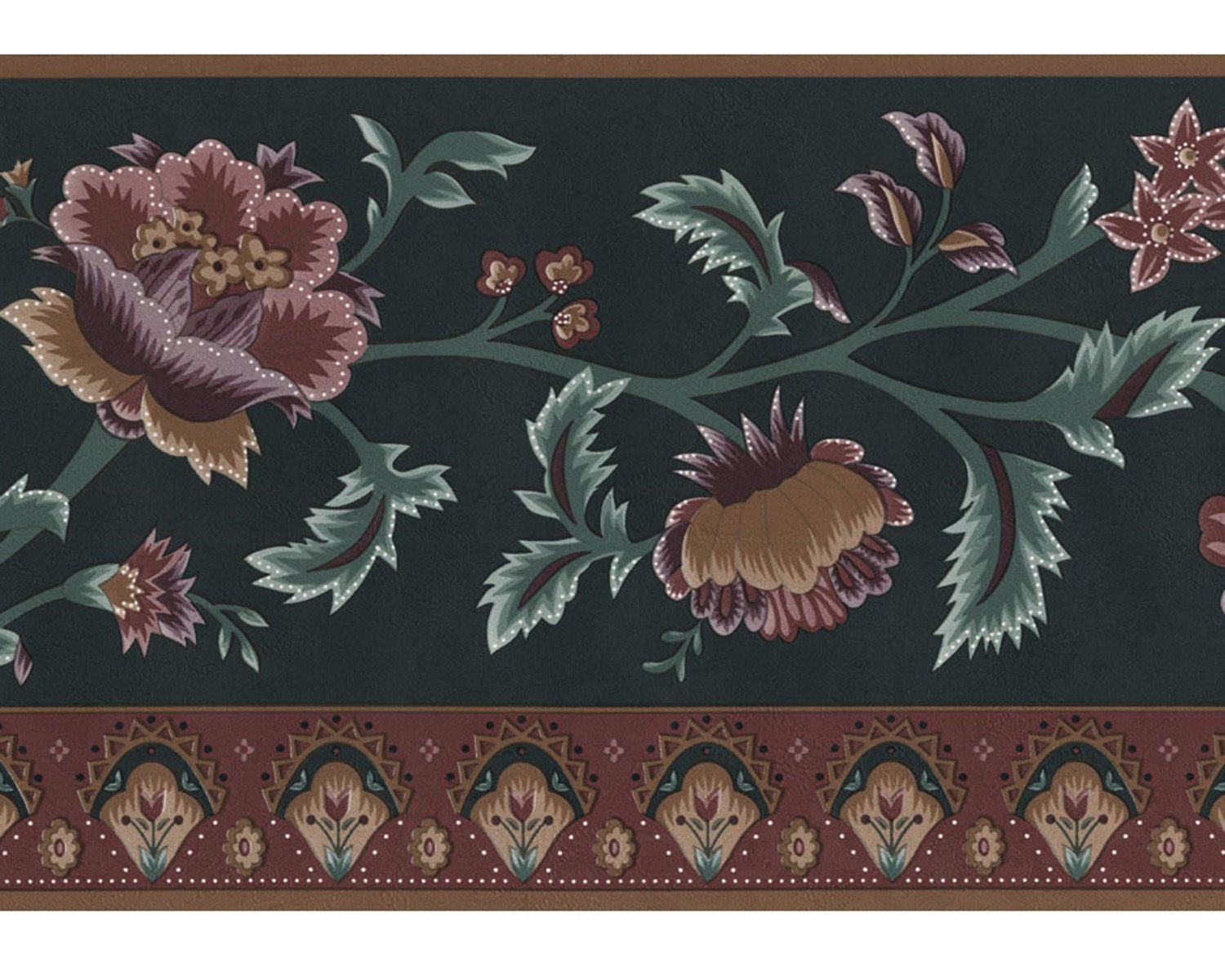 Victorian Jacobean Satin Flowers Wallpaper Border [Brand New] 6.75" X