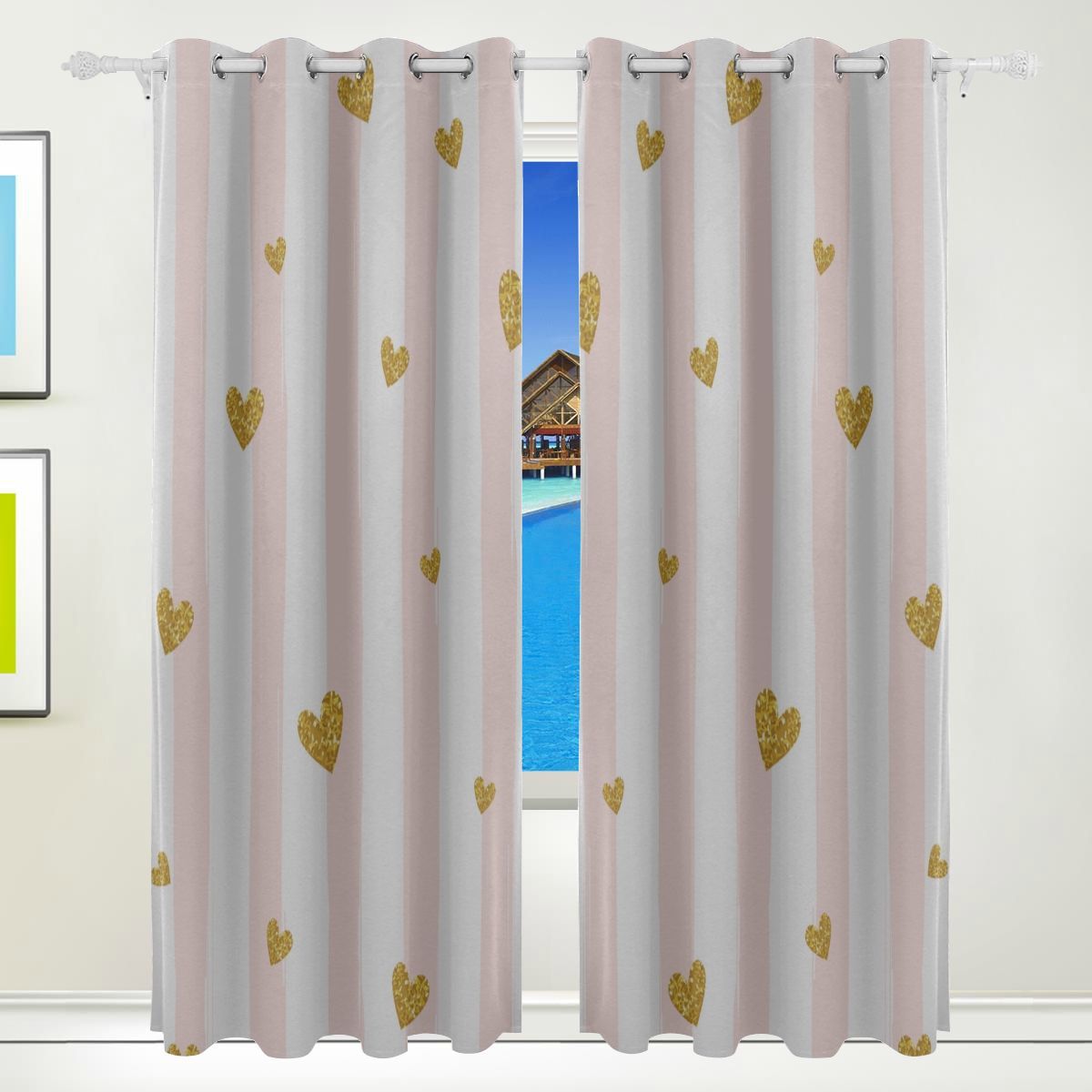 Panel Bedroom Curtains Glitter Confetti With Stripe Print Cool Curtains ...
