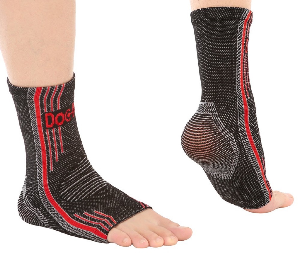 Doc Miller Ankle Brace Compression - Support Sleeve 1 Pair for Injury (Red, XL)