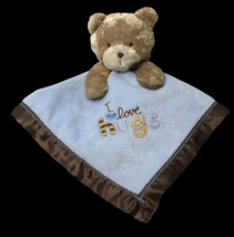 Carters Plush Bear Security Baby Blanket Rattle "I Love Hugs" Blue & Brown Lovey - $24.95