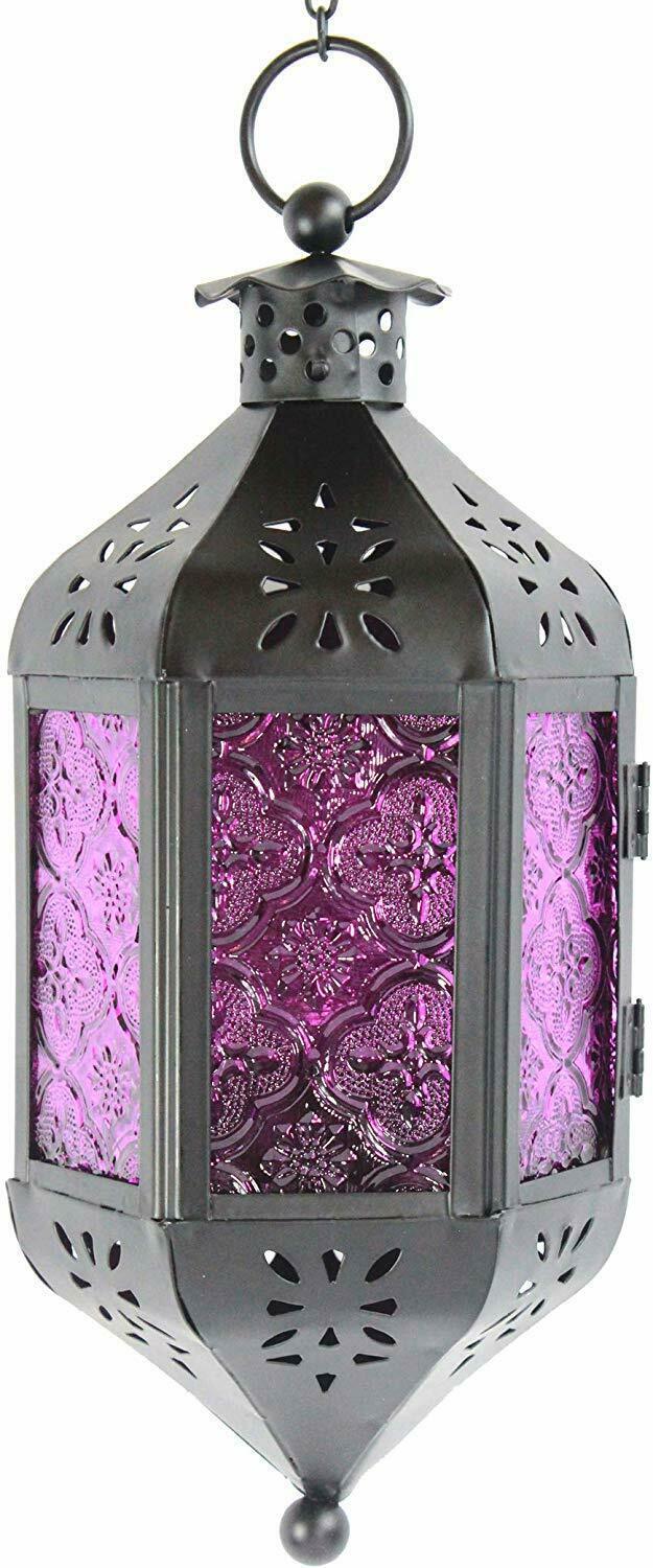 Primary image for Nice Purple Moroccan Style Candle Lantern Light Glass Decor Hanging Lamp Exotic 