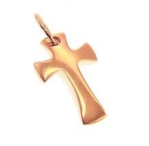SOLID 18K ROSE GOLD SMALL CROSS, ROUNDED 18mm, SMOOTH, CURVED, MADE IN ITALY image 1