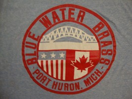 Vintage Blue Water Brass Michigan Canada Bridge Champion blue bar tag T Shirt M - $21.77