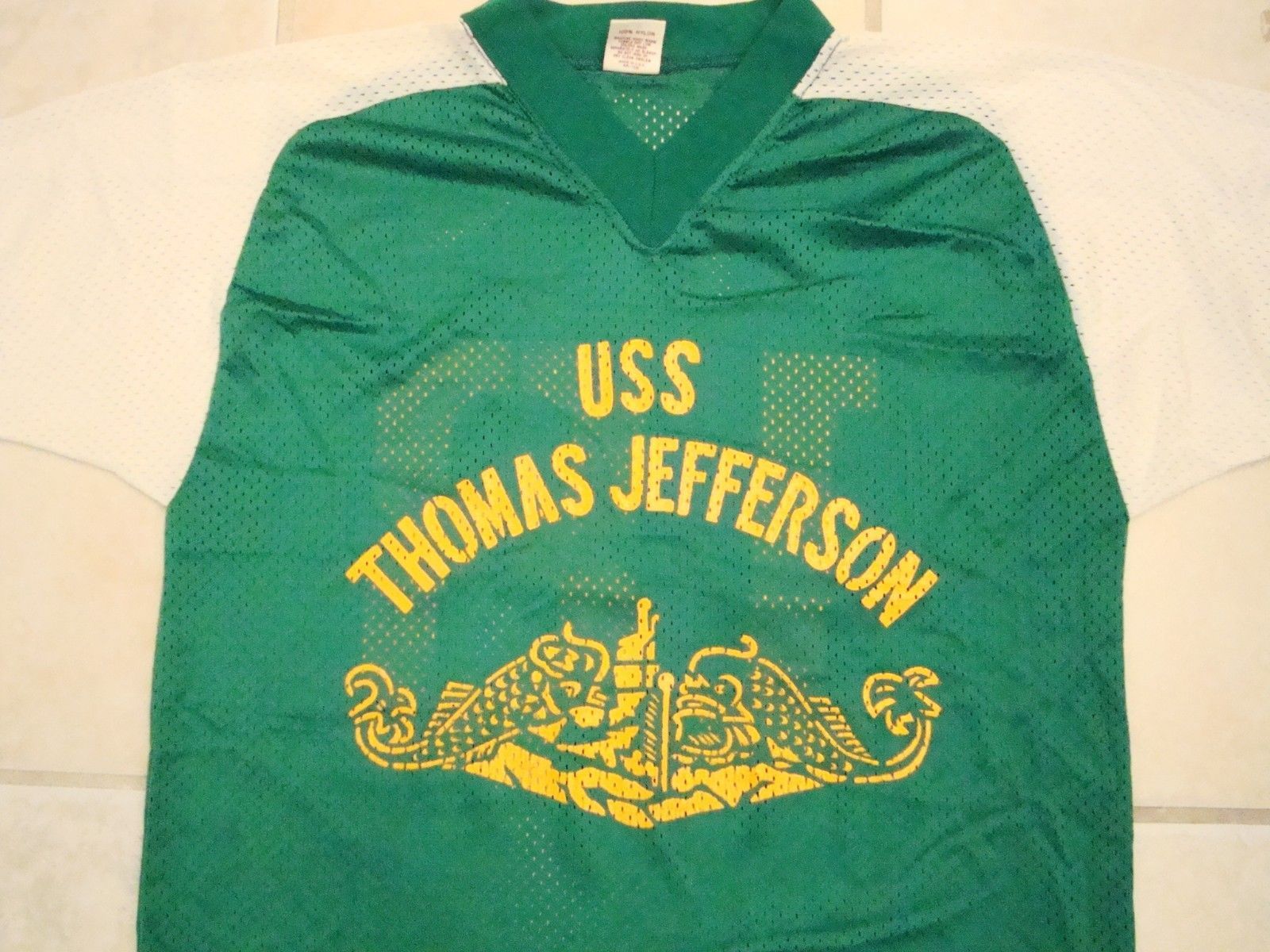 Vintage Navy USS Thomas Jefferson Boat Submarine V-Neck Netted Jersey T Shirt S - $29.69