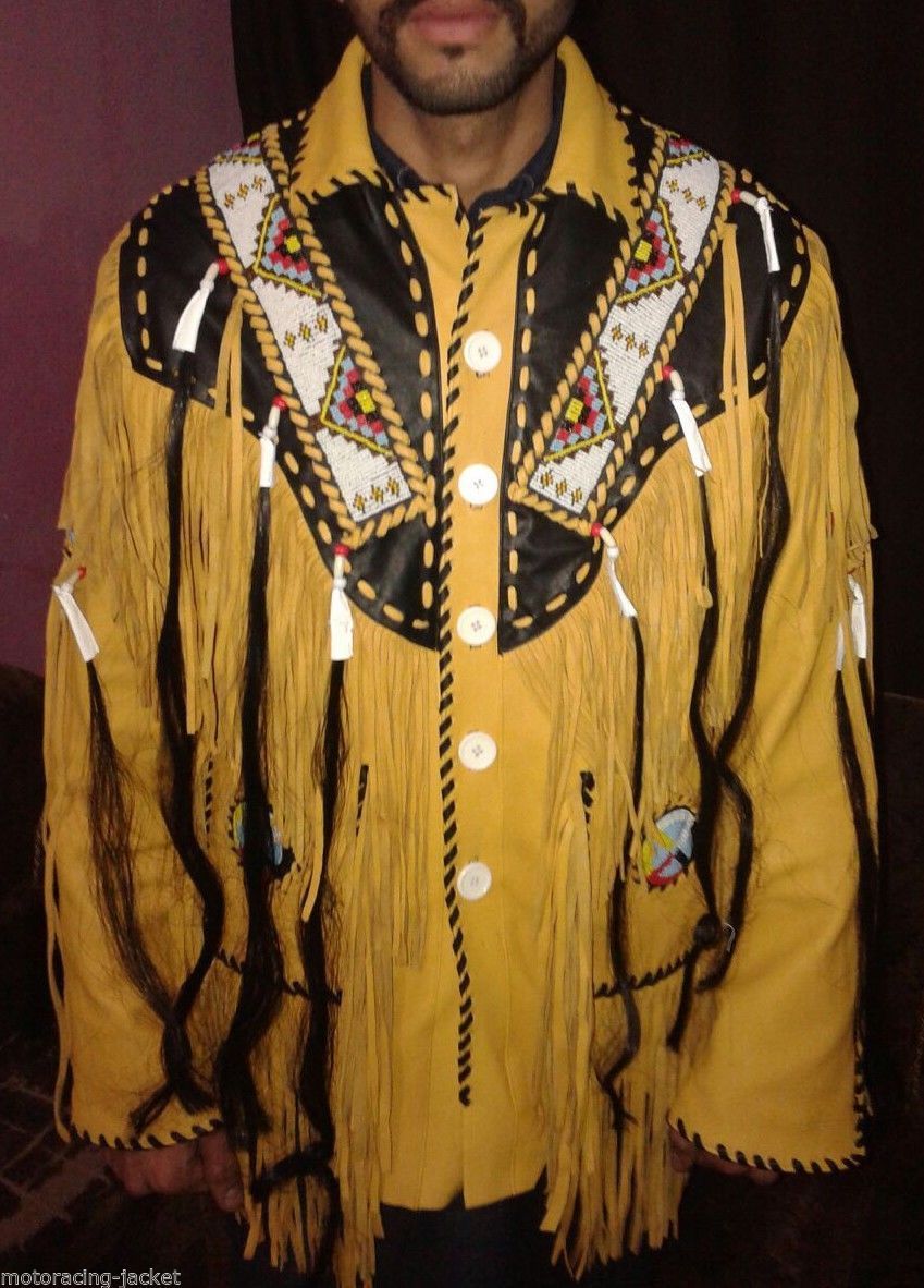 Western Fringed cowboy Native American Indian Fringe Bones jacket XS To
