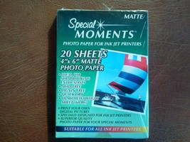 MATTE, NEW SPECIAL MOMENTS PHOTO PAPER FOR INK JET PRINTERS 4&quot; X 6&quot;, 20 ... - $9.90
