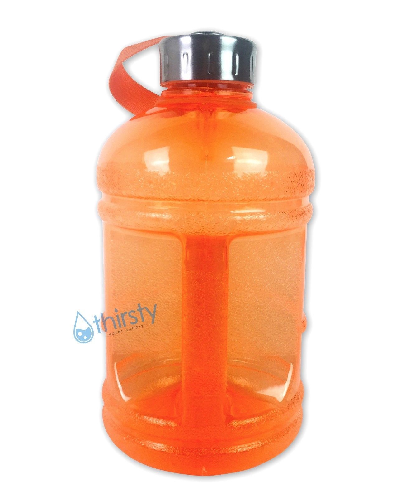 Orange BPA Free Half Gallon Water Bottle Drinking Jug Canteen Steel Cap