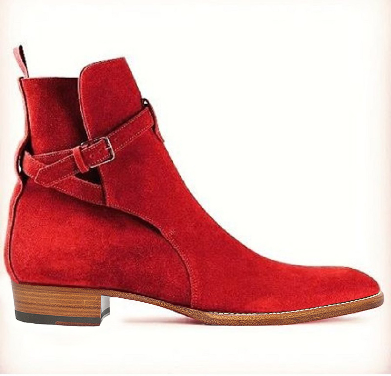 Handmade jodhpurs ankle boot Men red ankle high suede leather boot Mens 