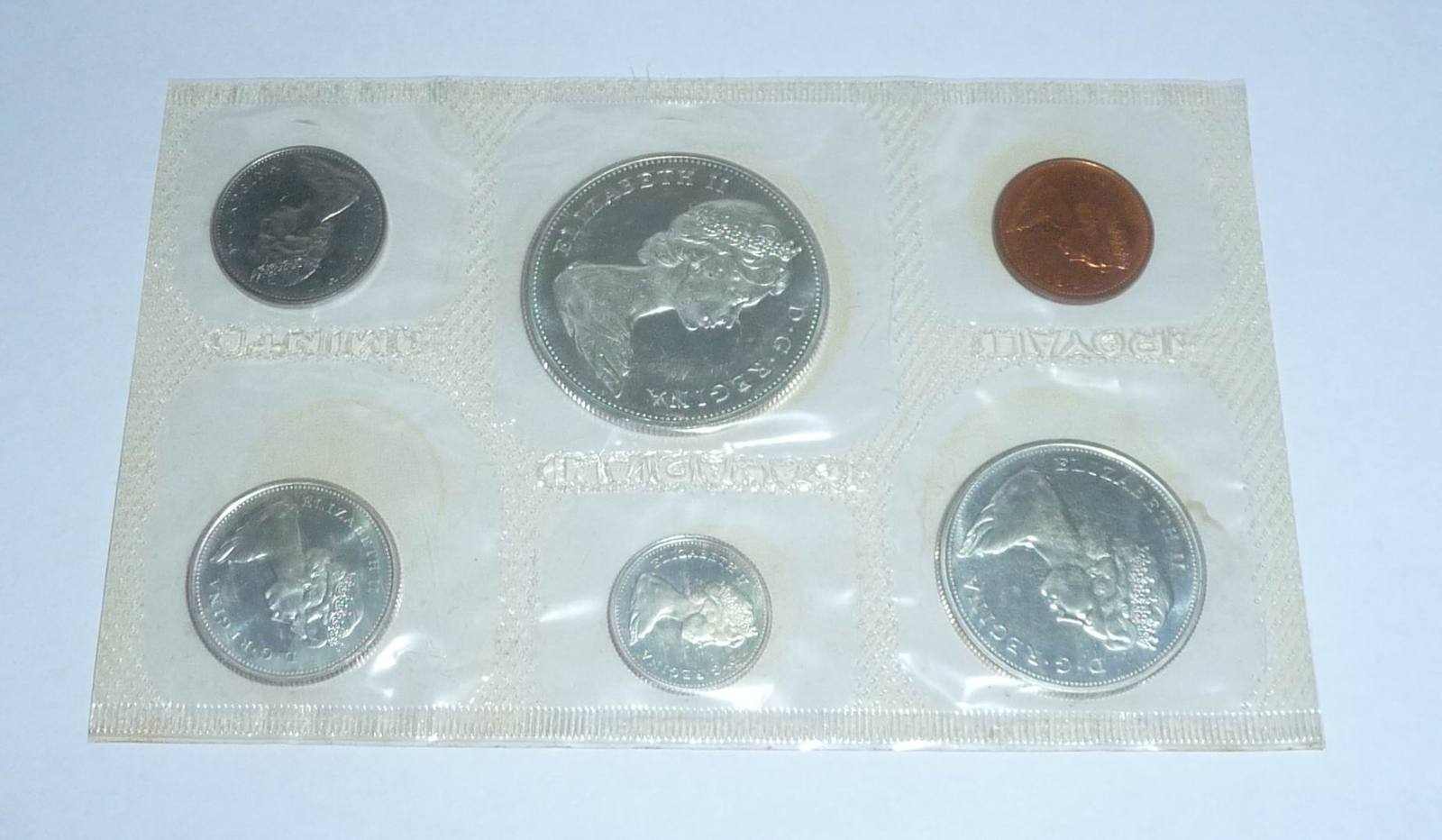1965 Royal Canadian Mint Uncirculated Set Containing 6 Coins (4 are