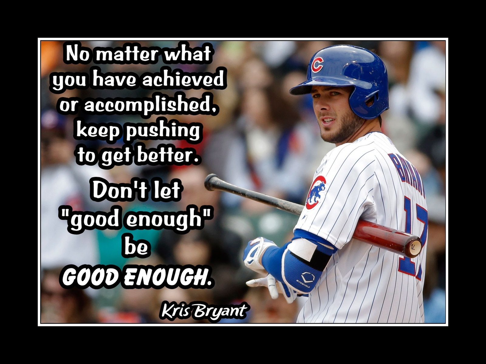 Inspirational Baseball Motivation Poster Kris Bryant Photo Quote Wall
