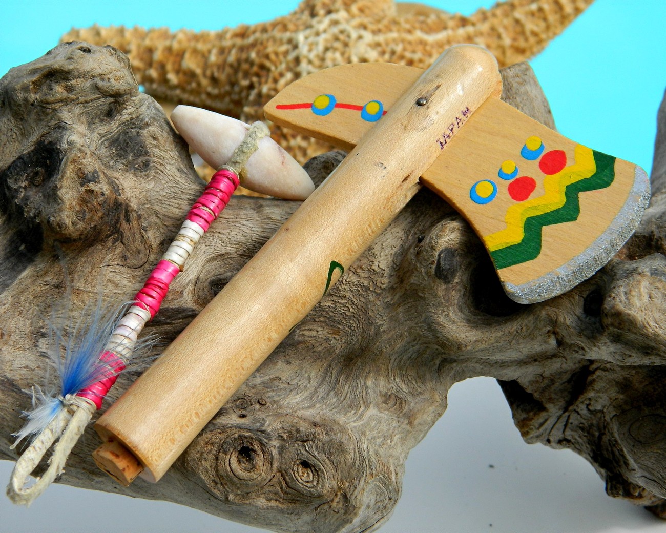 Vintage Play Tomahawk & Wood Rattle War Club Child Toy Japan - Cowboy ...