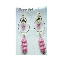 Pink Flower Beaded Hoop Crystal Earrings - $12.99