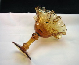 Fenton Cabbage Rose Double Ruffle Pedestal Candy Compote 6" Amber Petal Foot - $13.95