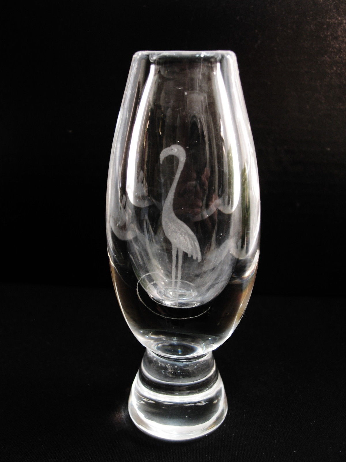 Primary image for KOSTA Swedish Crystal Vase Flamingo Signed LG362 Ovoid Shape Footed Clear 5 3/4"