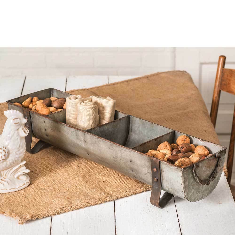 Farmhouse large Divided Feeder Tray in Distressed Tin