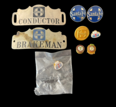 Vtg Santa Fe Railway Railroad Conductor Brakeman Badge Hat Plate Pin Button image 1