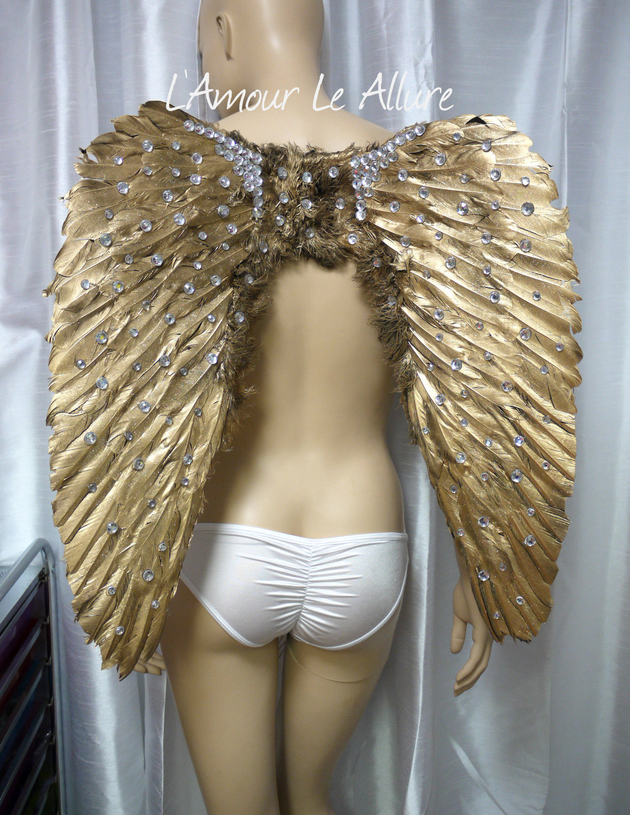 Large Gold Silver Angel Wings Costume Cosplay Dance Costume Rave Bra Halloween