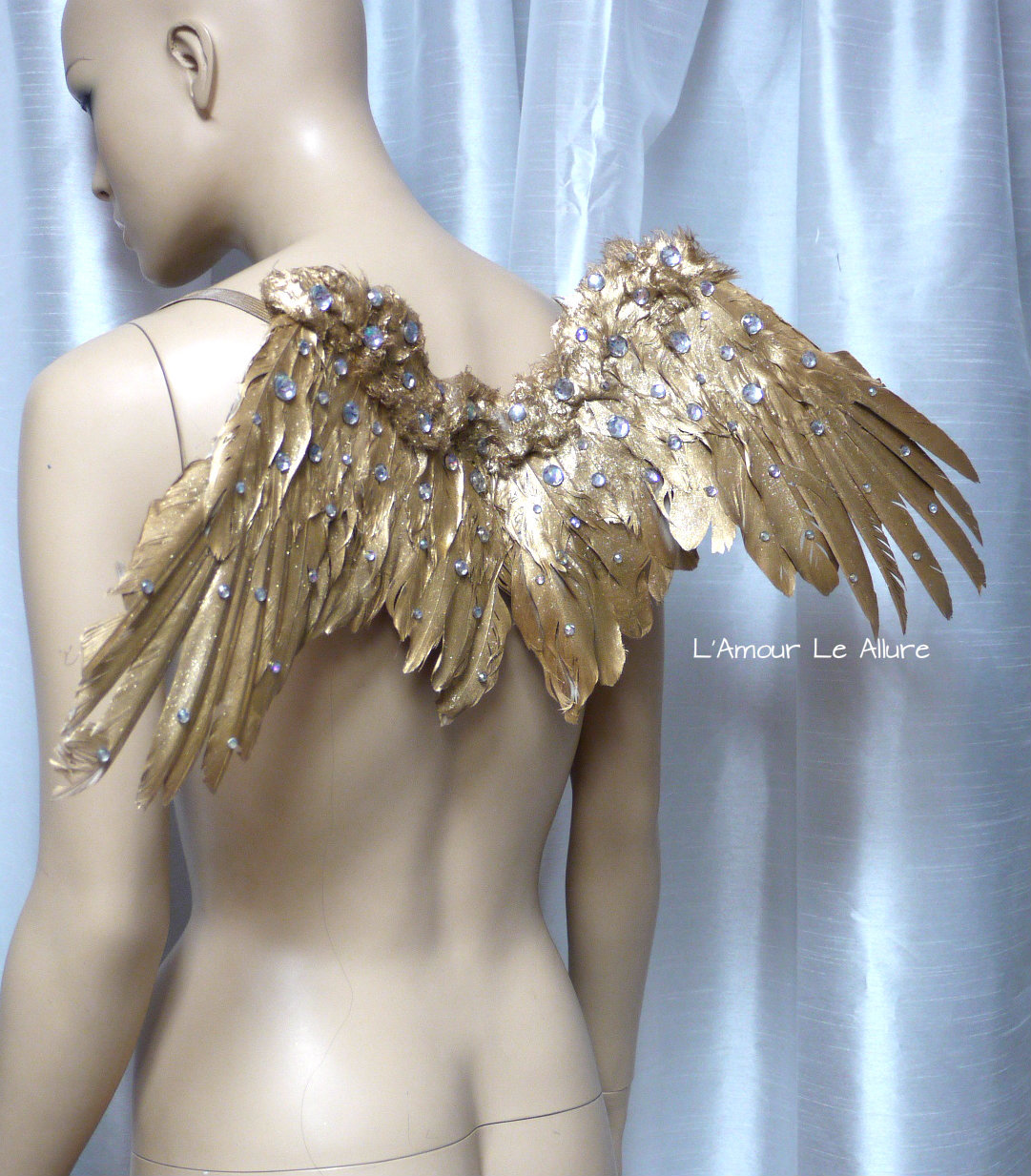 Small Gold Angel Wings Costume Cosplay Dance Costume Rave Bra Halloween