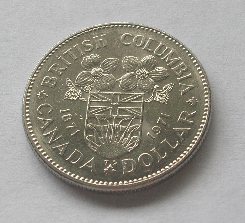 1871 1971 BRITISH COLUMBIA Centennial CANADA NICKEL ONE DOLLAR 1