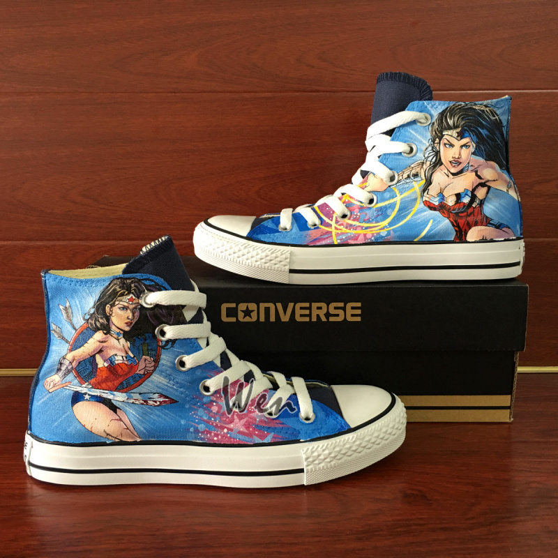 Converse All Star Hand Painted Shoes Wonder Woman Men Women's Canvas Sneakers
