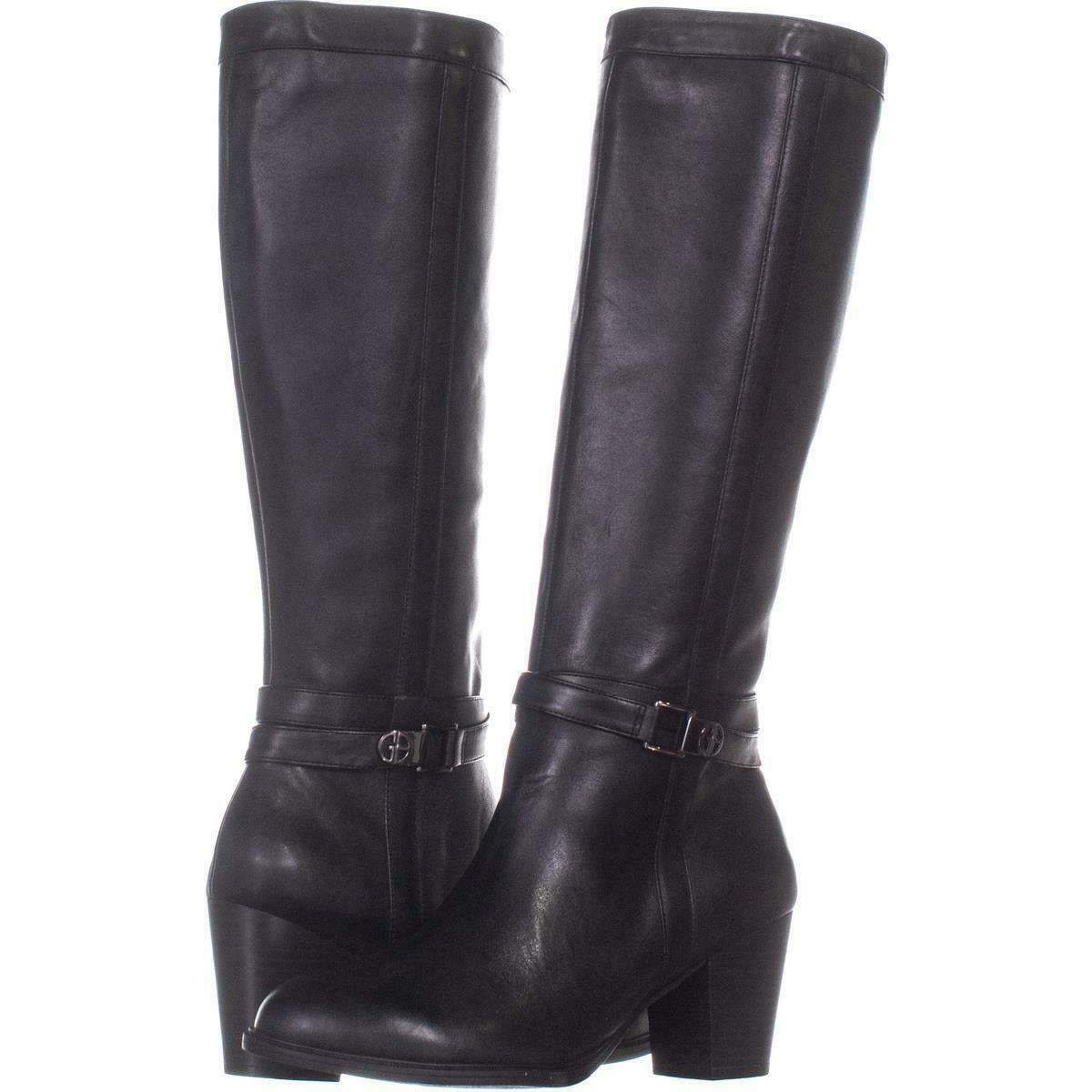 knee high block heel black boots