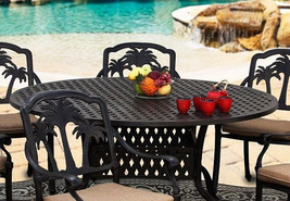 Palm Tree Stylish Outdoor Dining Set Cast Aluminum 7pc Garden Patio Furniture image 2