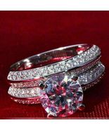 14k White Gold Over Bridal Ring Set Round White Diamond Wedding Engageme... - $118.62