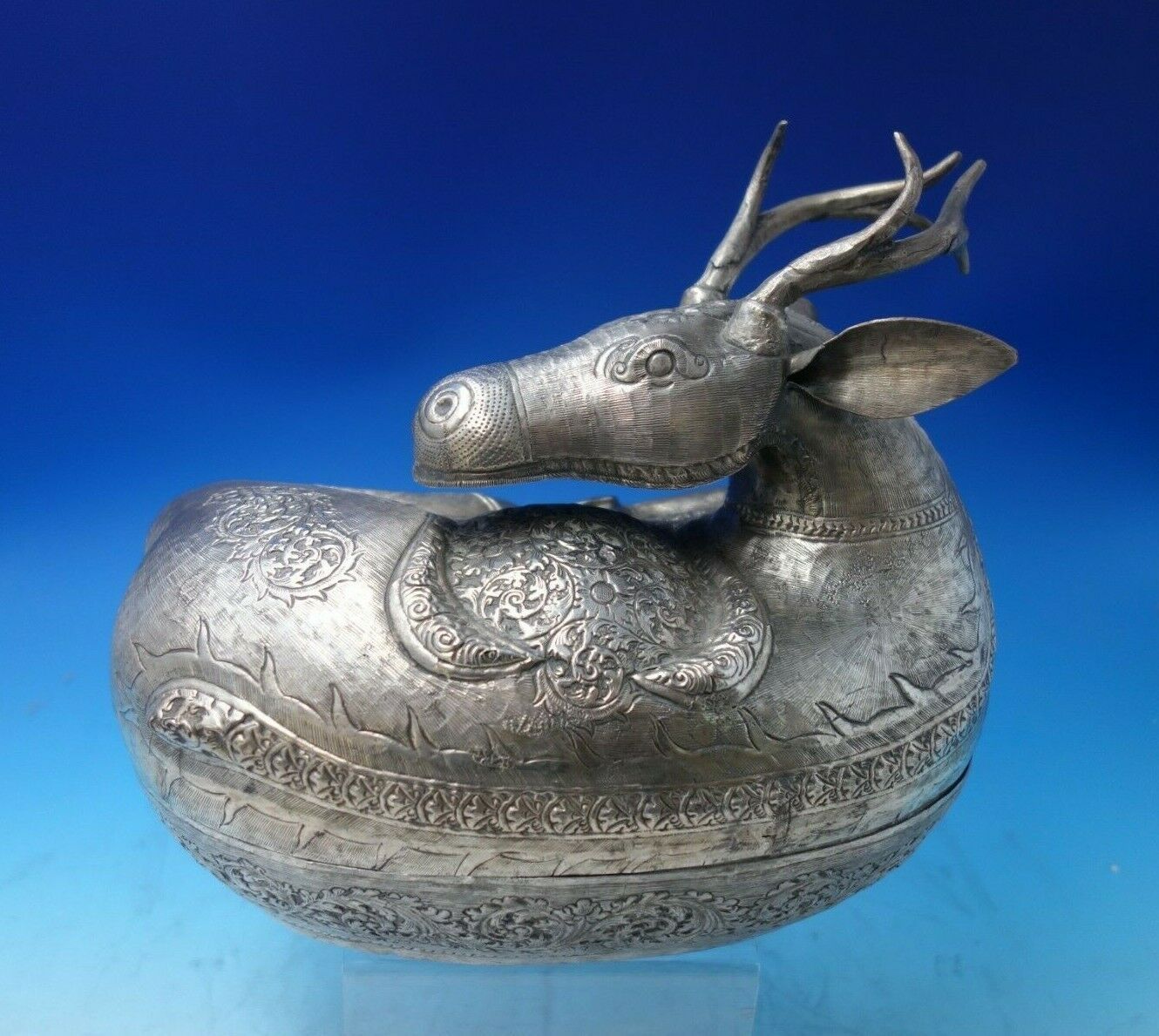 Primary image for Asian .700-.800 Silver Box Deer Form Handwrought 9" Tall 29.27 ozt. (#5852)