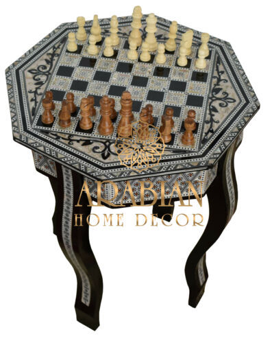 Chess Game Table Octagonal 16" Egyptian Mother of Pearl Inlay Coffee Side Table
