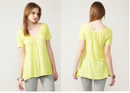 CLU Ruched Neck Tee Neon Yellow Small -NWT $70 - $39.18