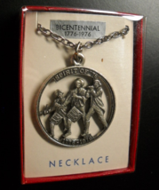 Bicentennial Spirit of Seventy Six Necklace Die Cut Silver Color Original Box - $15.99
