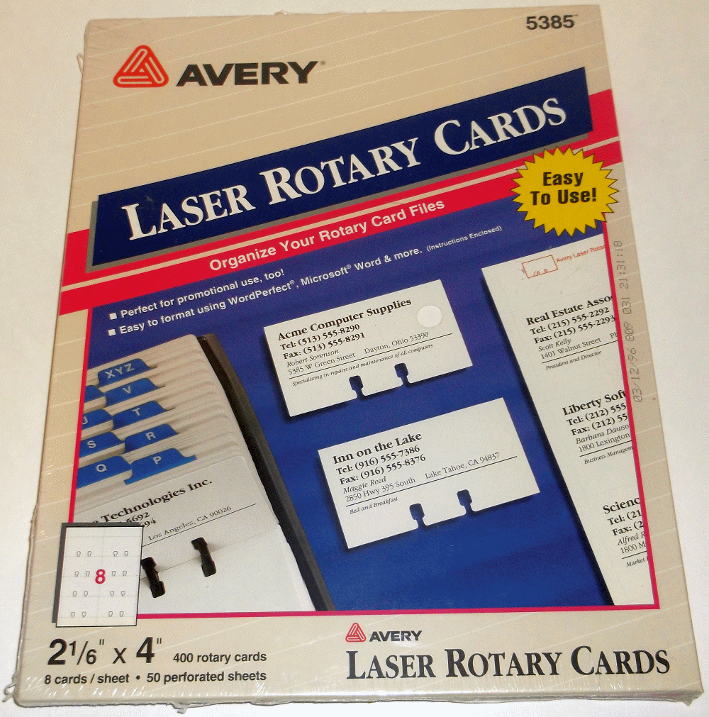 Avery Laser Rotary Cards 2 1/6" x 4" 8 Cards/Sheet 400 Rotary Cards