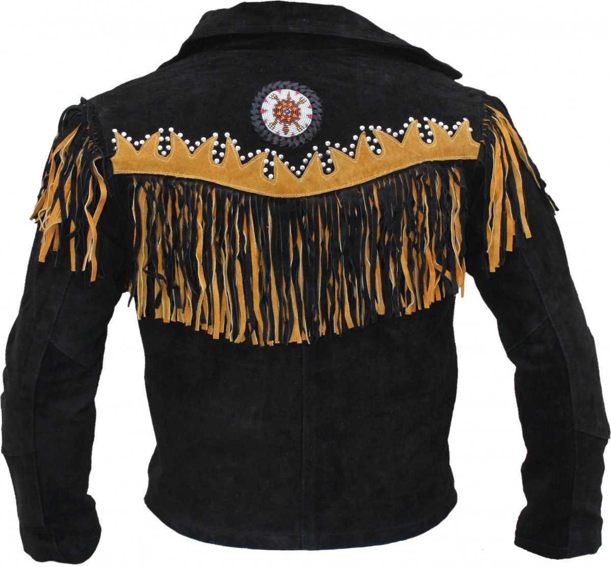 Men black Cow Leather Western Cowboy Jacket With Fringe, Mens fringe