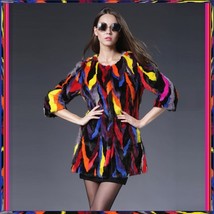 Genuine Luxury Multi Colored Dyed Strips of Mink Fur Three Quarter Sleeve Coat image 1