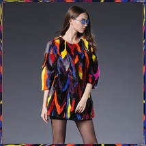 Genuine Luxury Multi Colored Dyed Strips of Mink Fur Three Quarter Sleeve Coat image 3