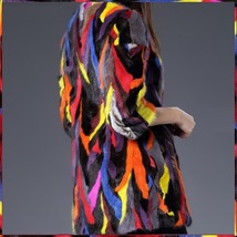 Genuine Luxury Multi Colored Dyed Strips of Mink Fur Three Quarter Sleeve Coat image 4