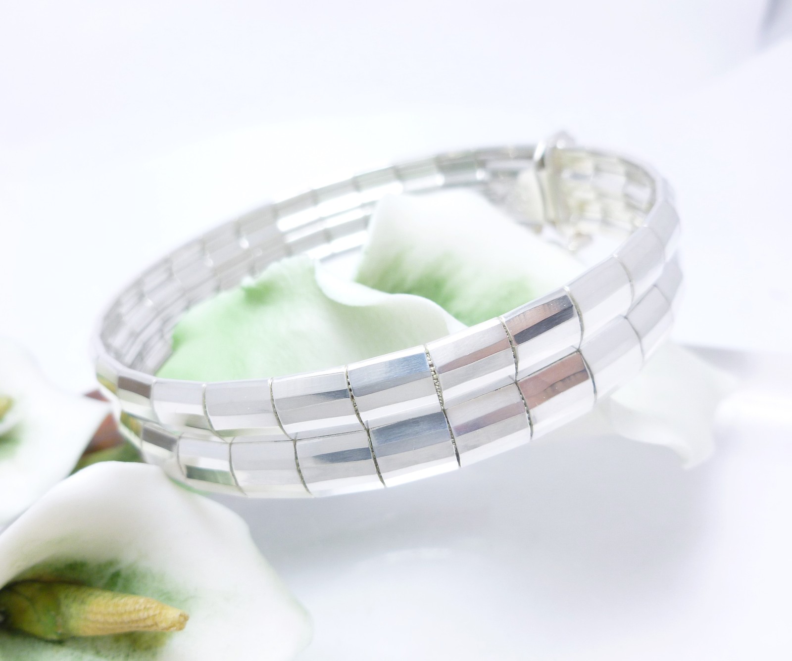 Primary image for Sterling Silver Double Row Banded Omega Bracelet 7.25"